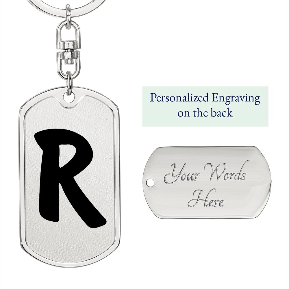 Initial R v1b - Luxury Dog Tag Keychain