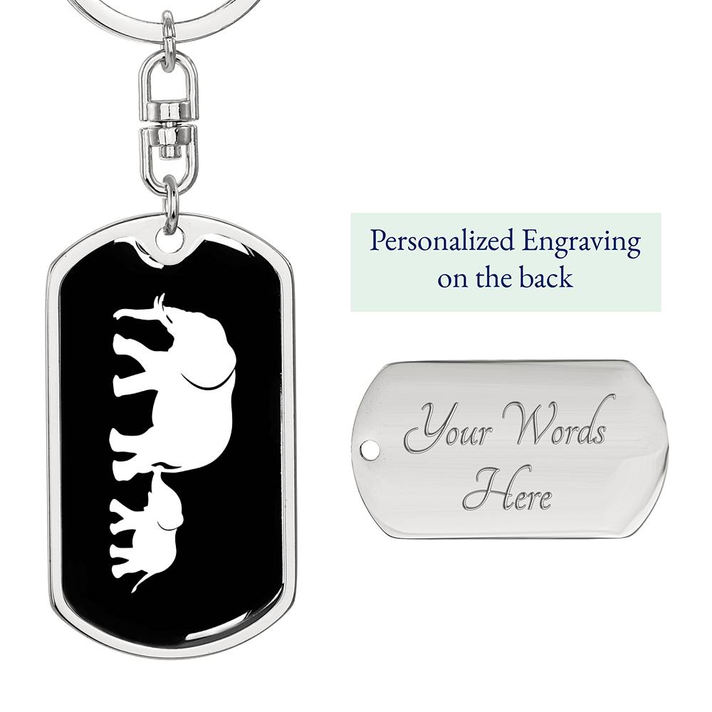 Mama Elephant With 1 Calf v3 - Luxury Dog Tag Keychain