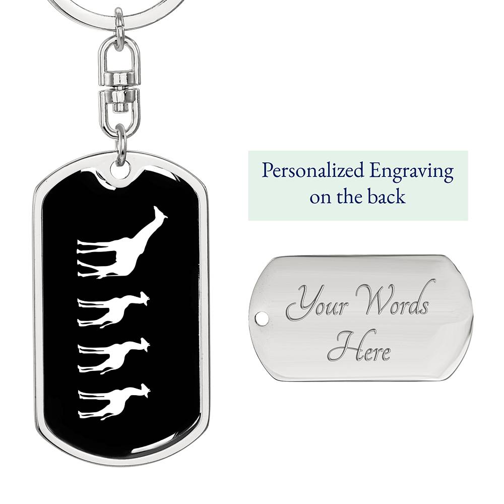 Mama Giraffe With 3 Calves v3 - Luxury Dog Tag Keychain