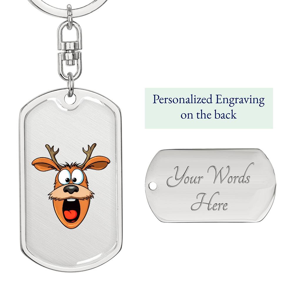 Funny Reindeer Face 09 - Luxury Dog Tag Keychain