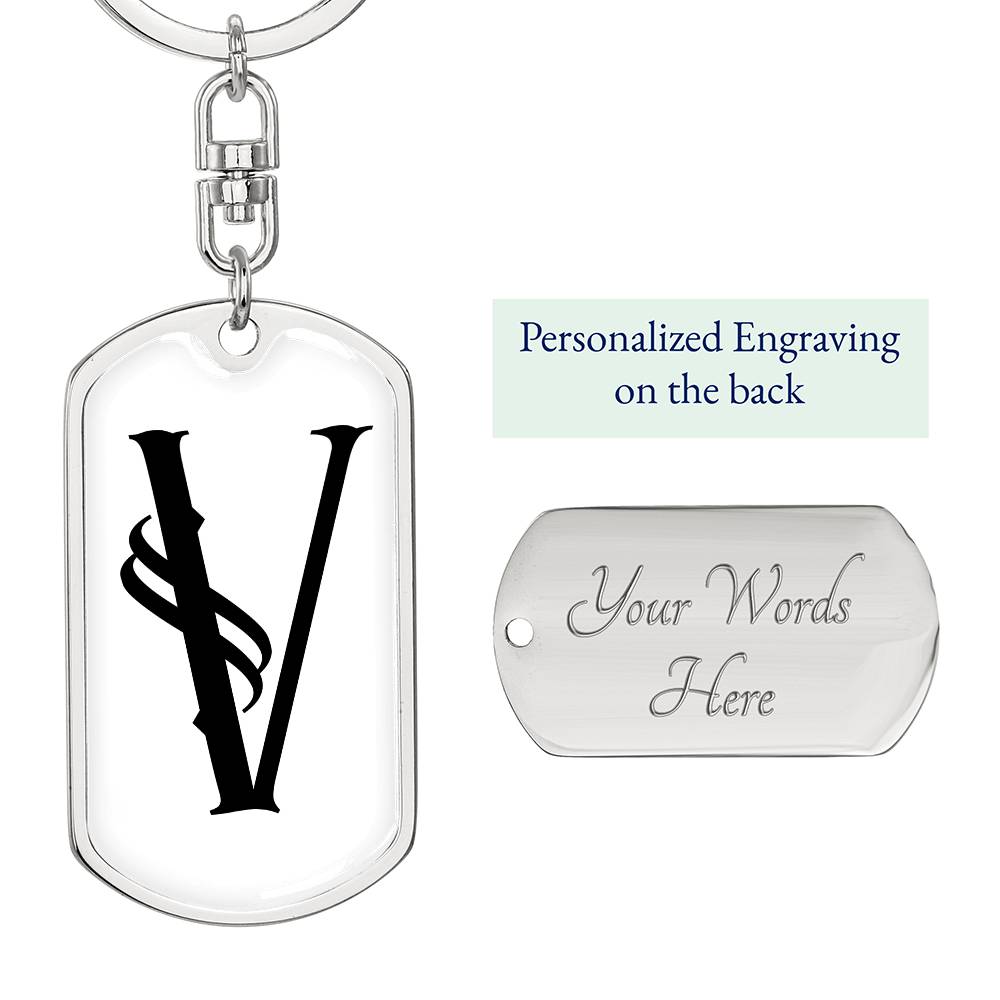 Initial V v001-14 - Luxury Dog Tag Keychain