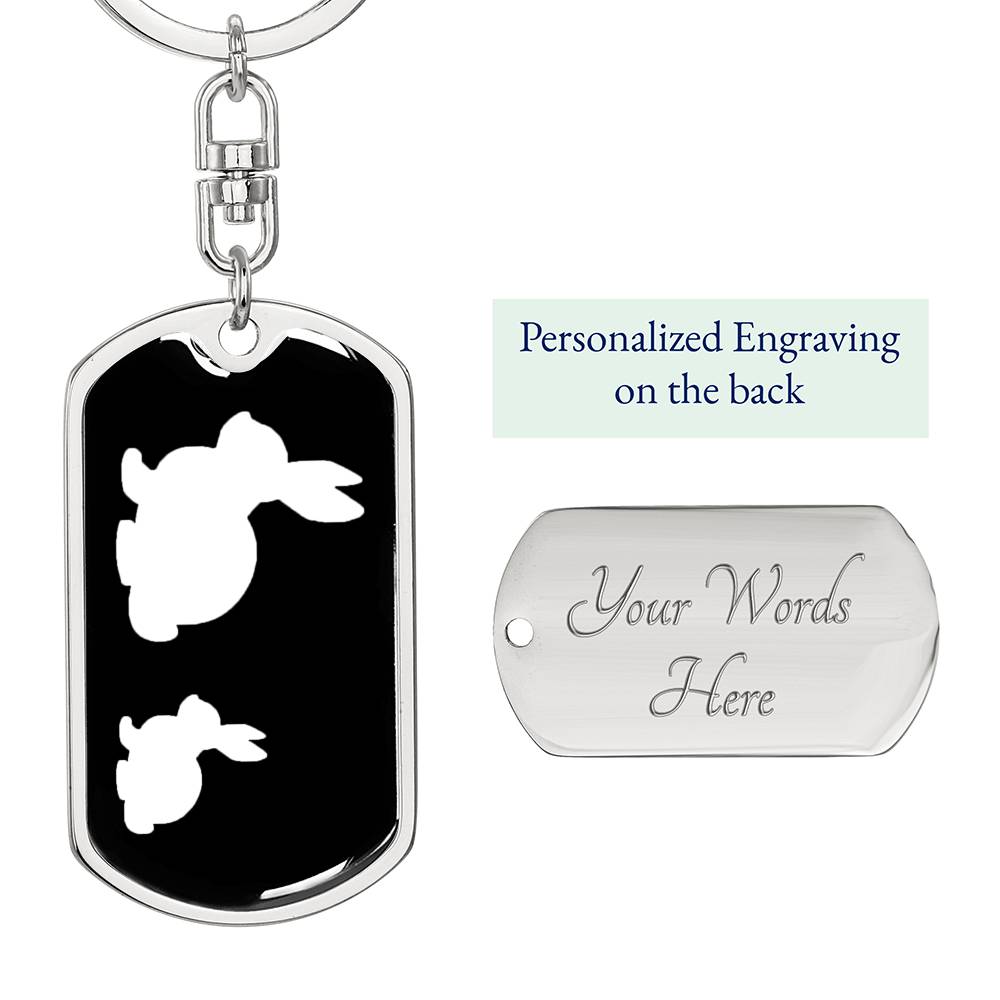 Mama Rabbit With 1 Kitten v3 - Luxury Dog Tag Keychain