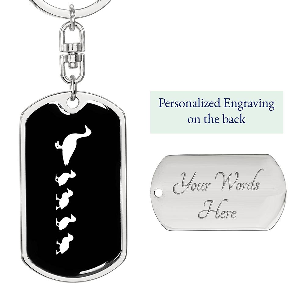 Mama Duck With 4 Ducklings v3 - Luxury Dog Tag Keychain