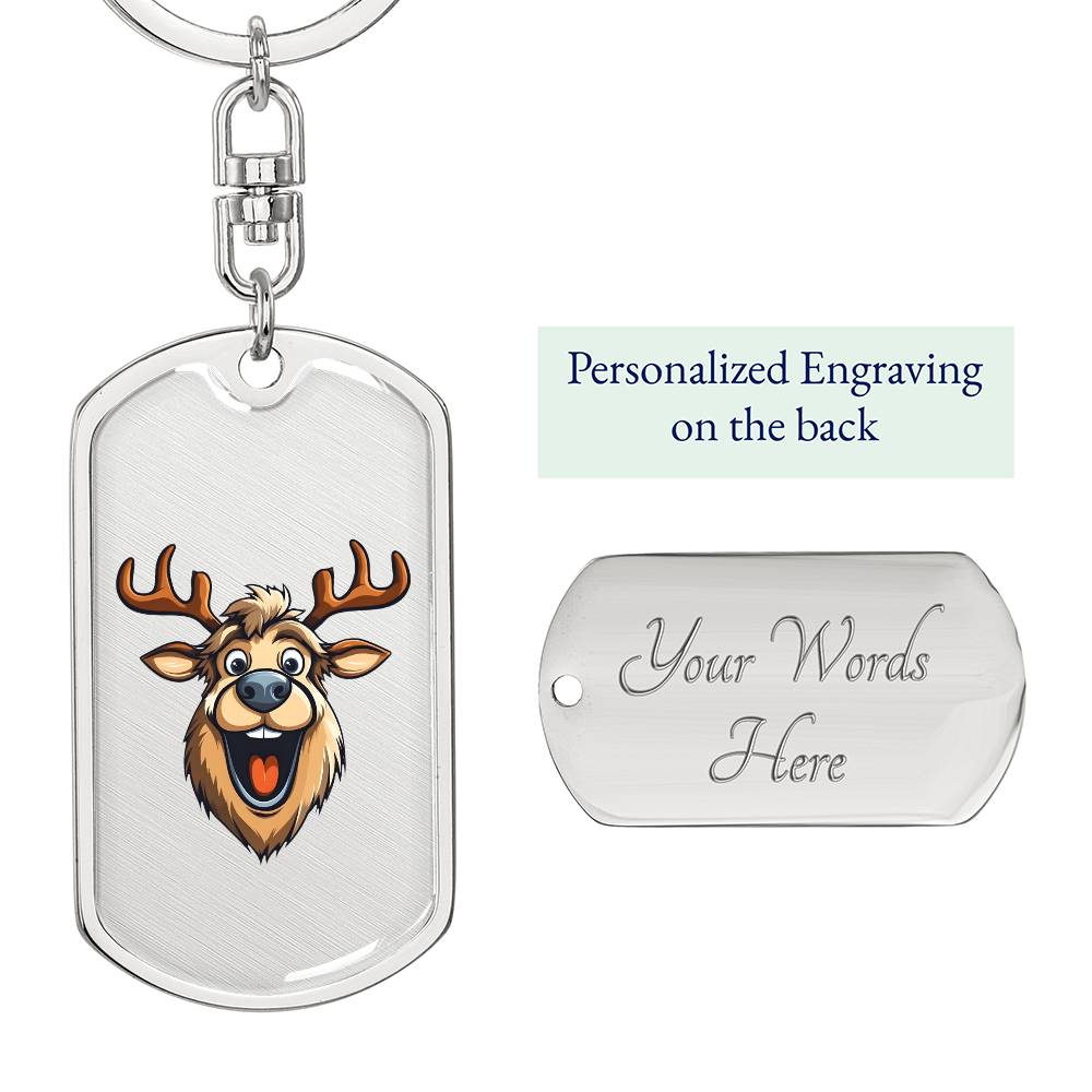 Funny Reindeer Face 01 - Luxury Dog Tag Keychain