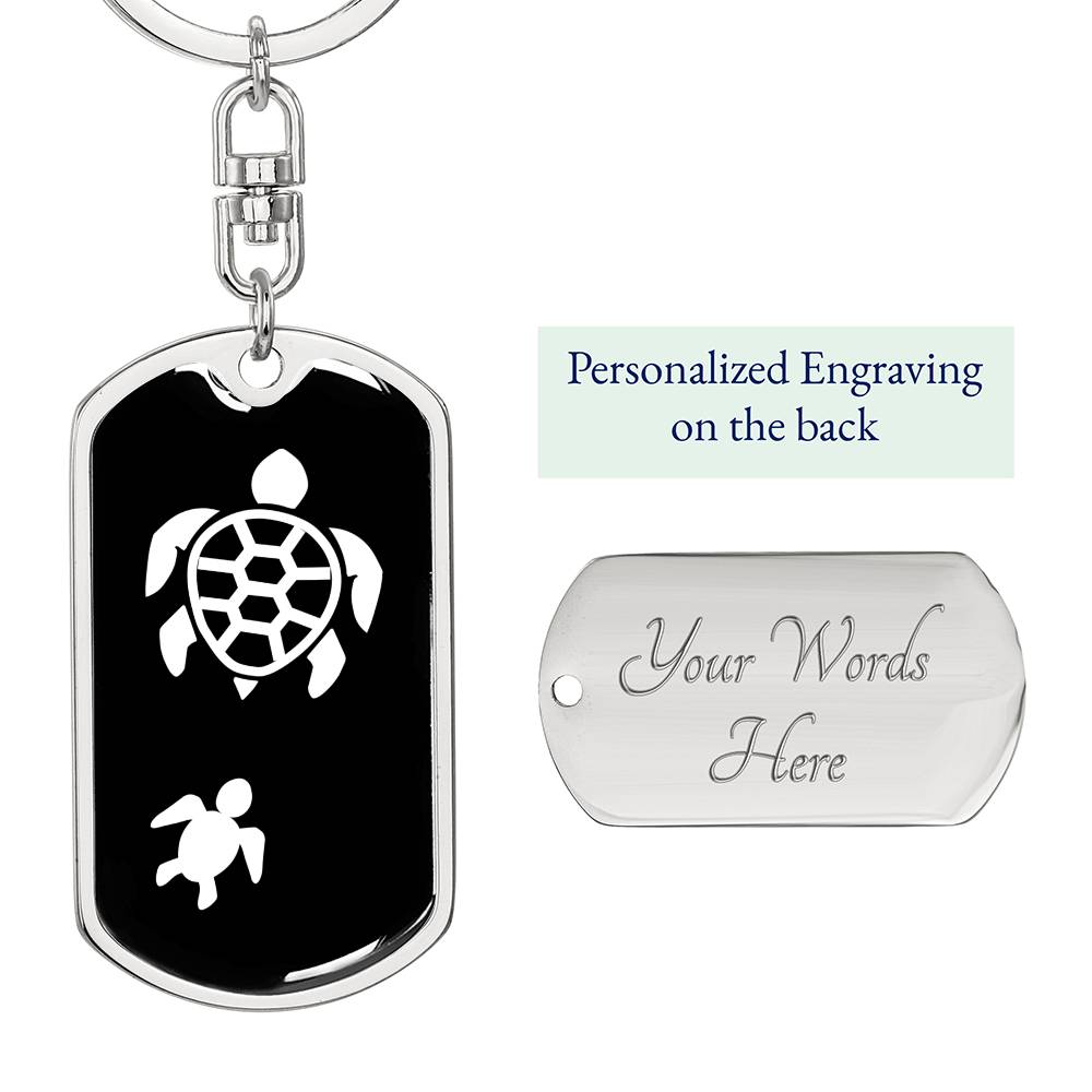 Mama Turtle With 1 Hatchling v3 - Luxury Dog Tag Keychain