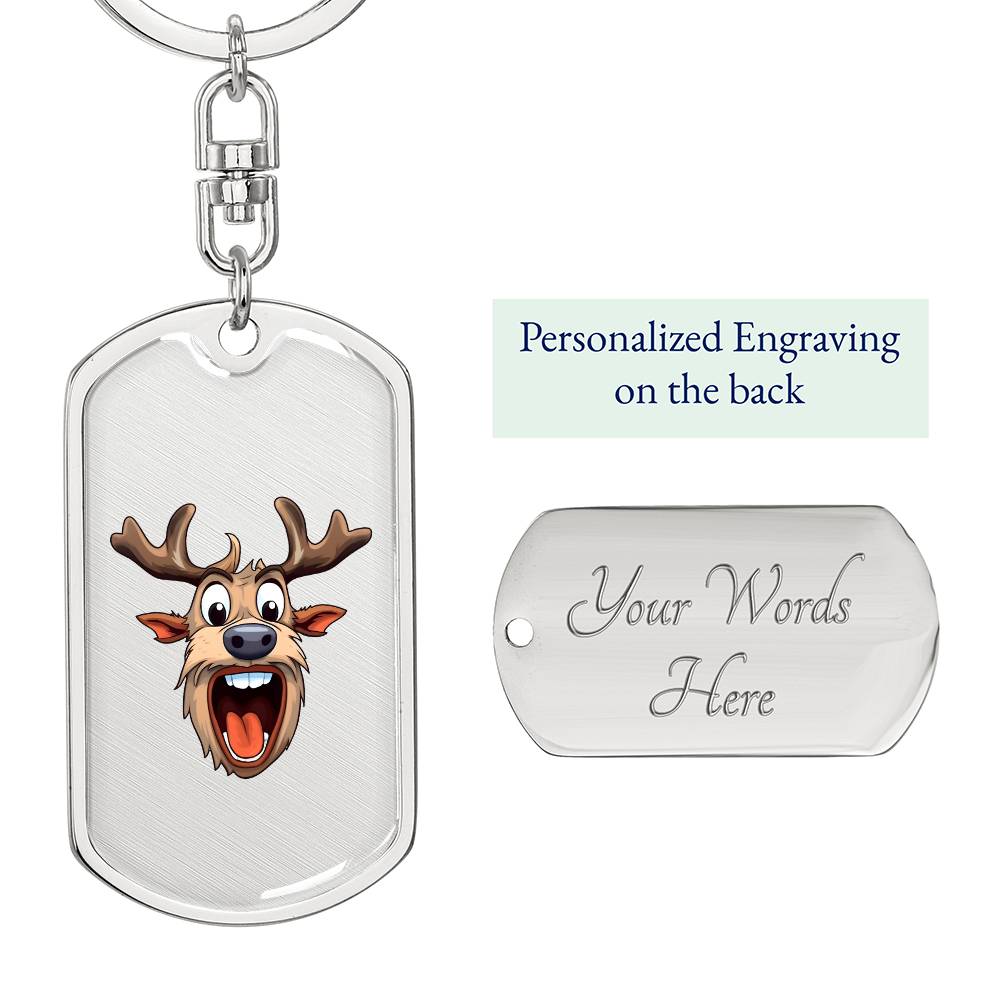 Funny Reindeer Face 06 - Luxury Dog Tag Keychain