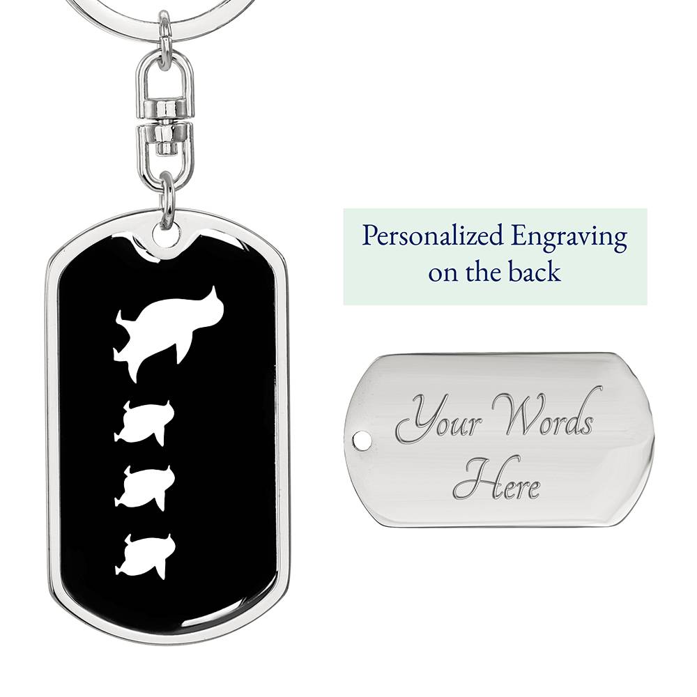 Mama Penguin With 3 Chicks v3 - Luxury Dog Tag Keychain