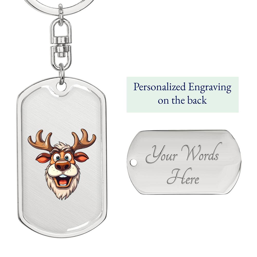 Funny Reindeer Face 08 - Luxury Dog Tag Keychain