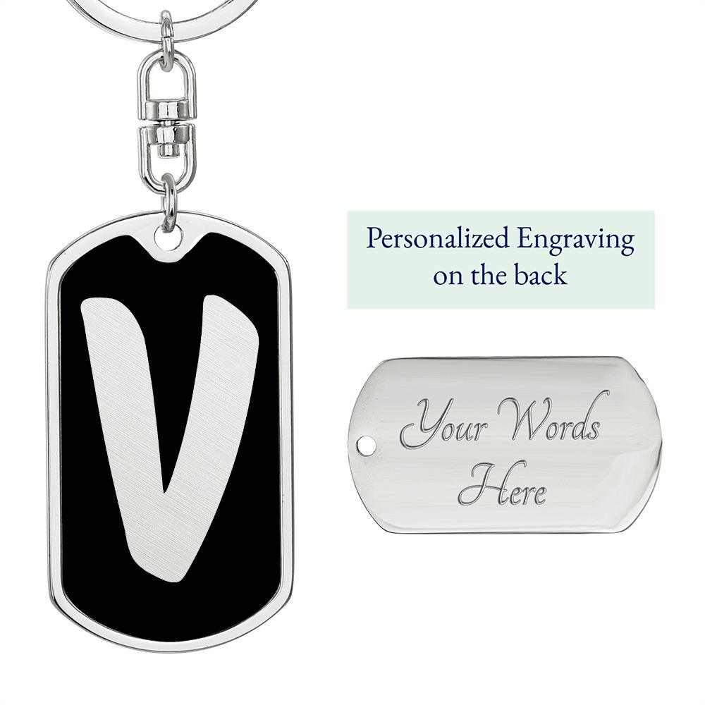 Initial V v2b - Luxury Dog Tag Keychain