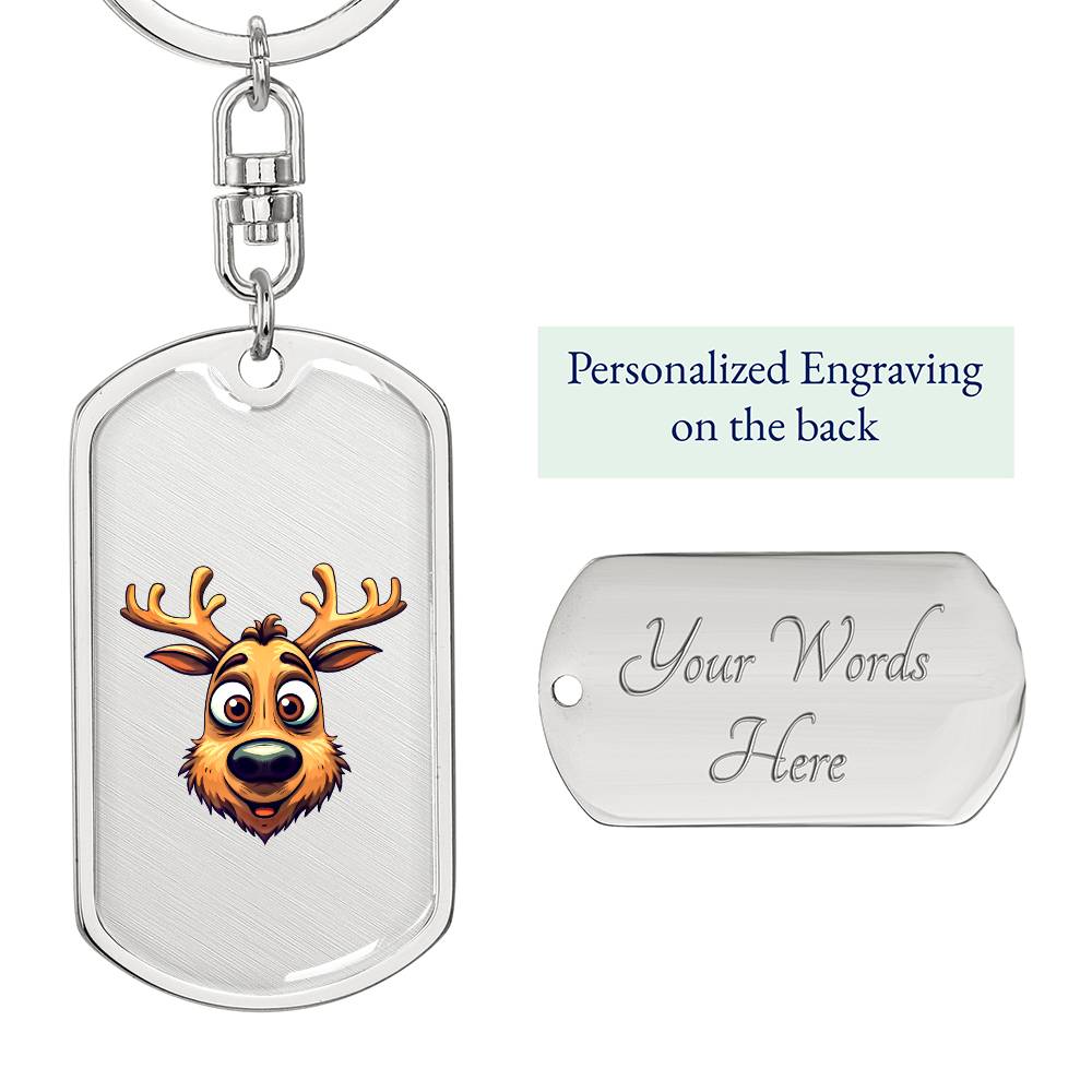 Funny Reindeer Face 12 - Luxury Dog Tag Keychain