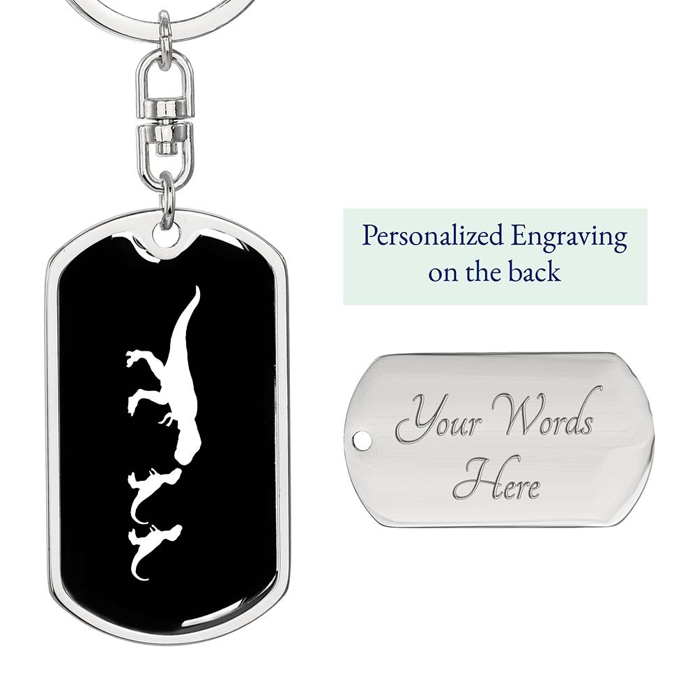 Mama Dinosaur With 2 Hatchlings v3 - Luxury Dog Tag Keychain
