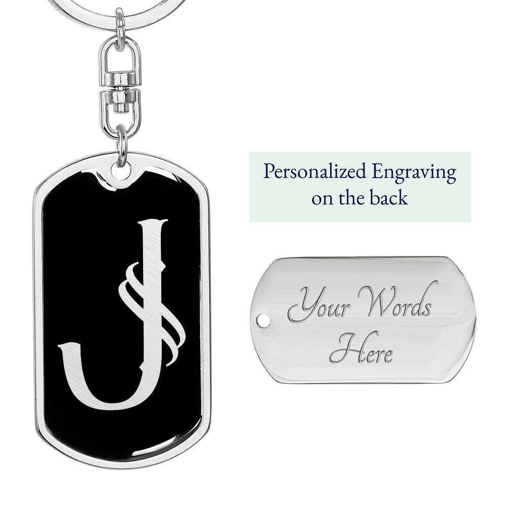 Initial J v001-12 - Luxury Dog Tag Keychain