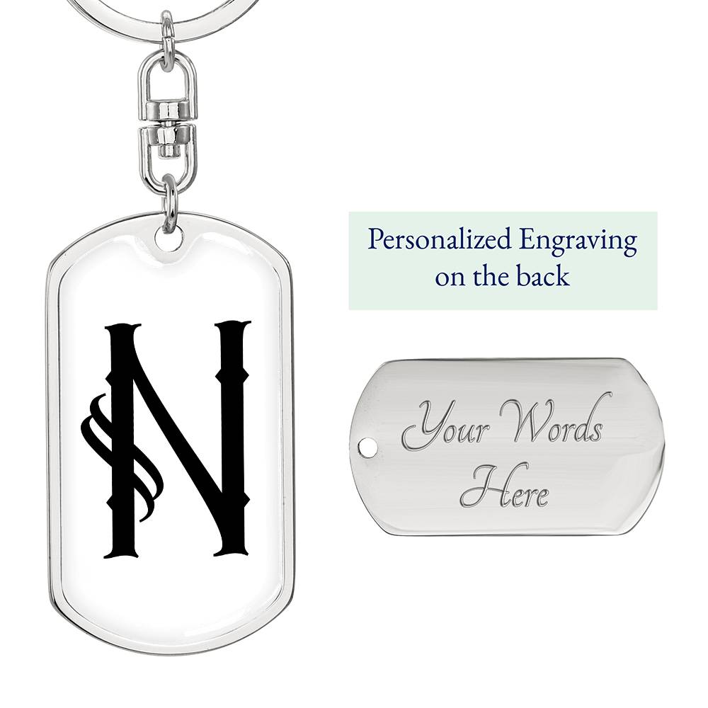 Initial N v001-14 - Luxury Dog Tag Keychain