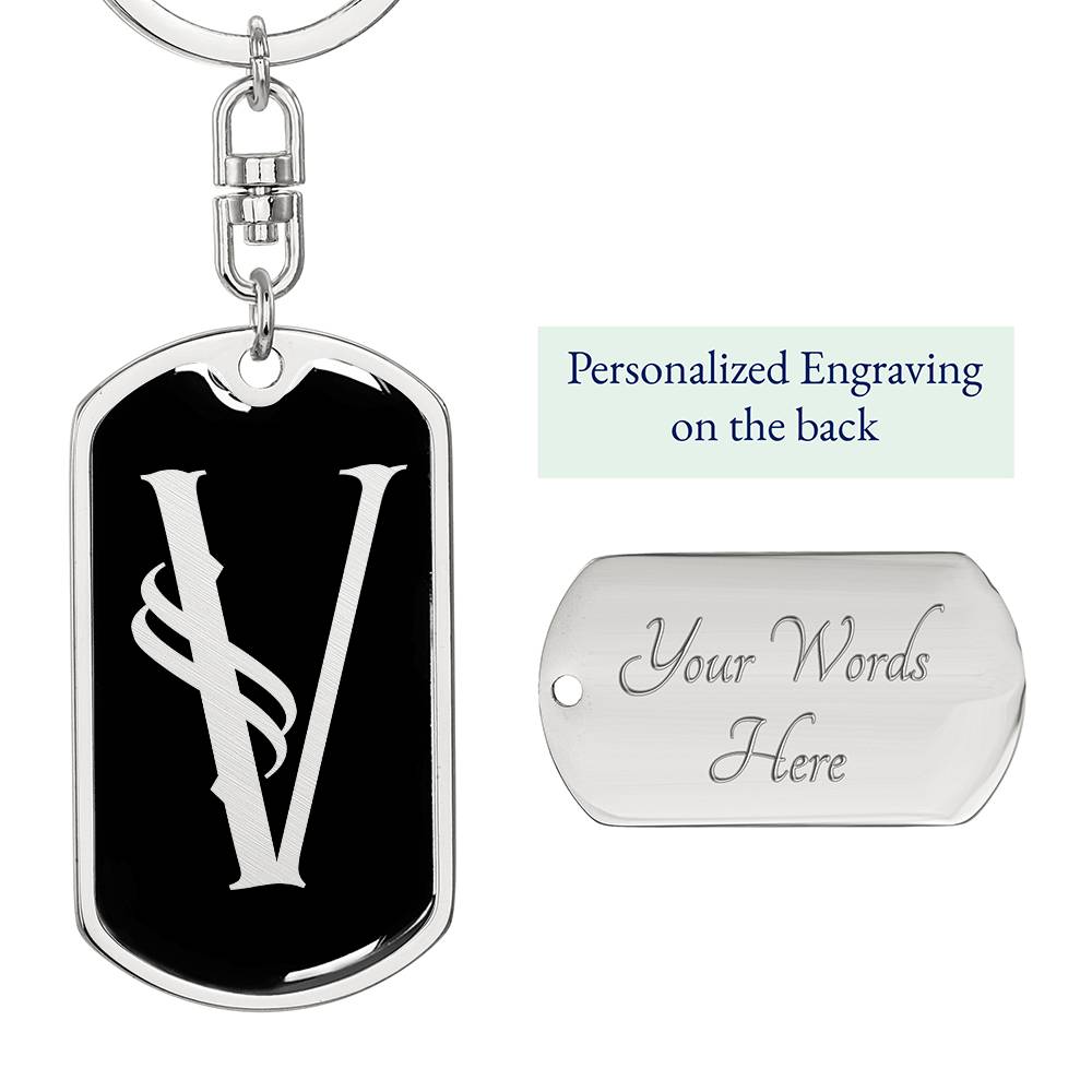 Initial V v001-12 - Luxury Dog Tag Keychain