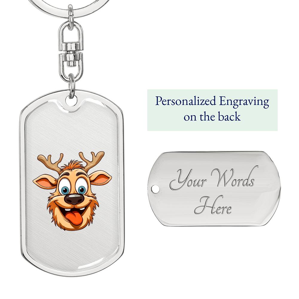 Funny Reindeer Face 07 - Luxury Dog Tag Keychain