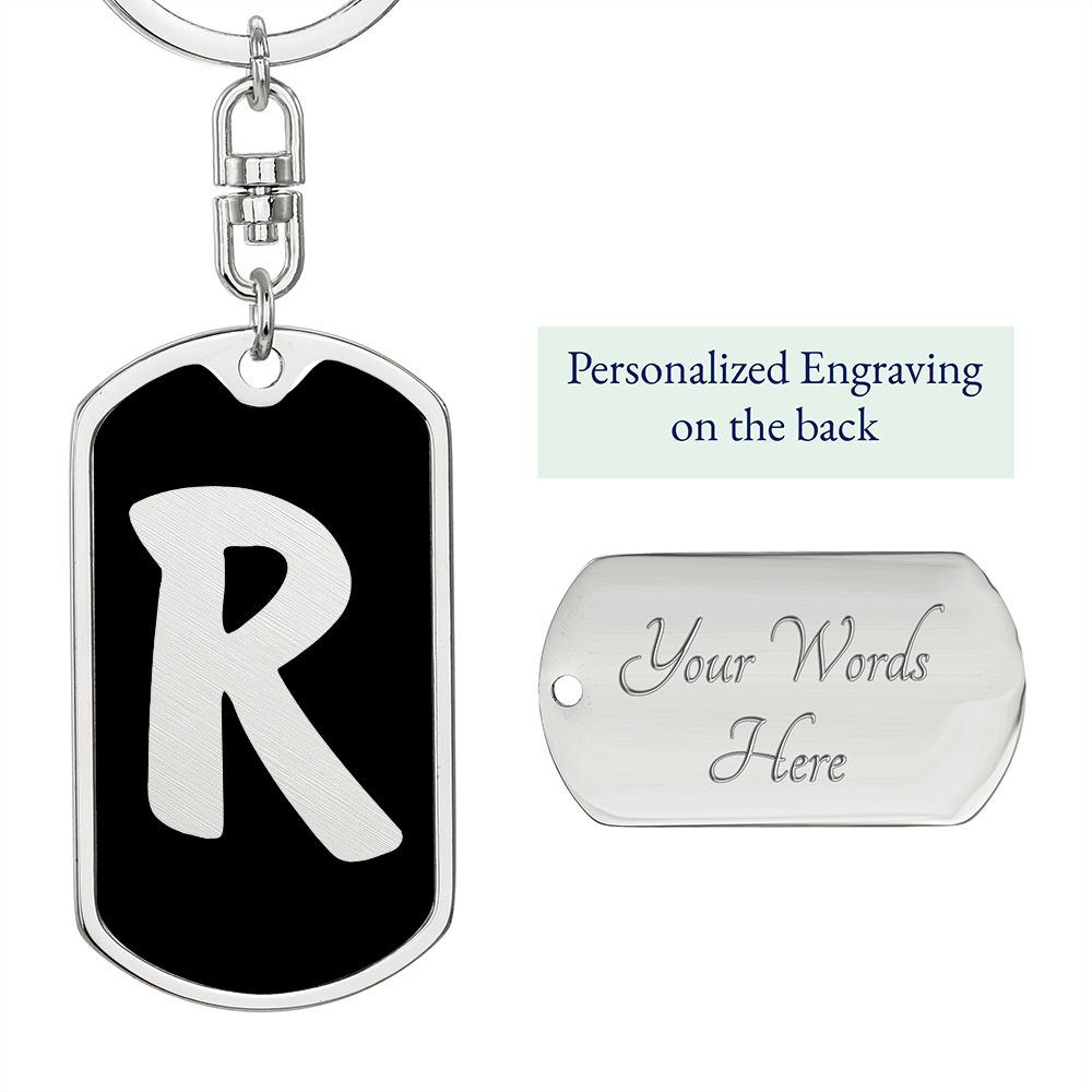 Initial R v2b - Luxury Dog Tag Keychain