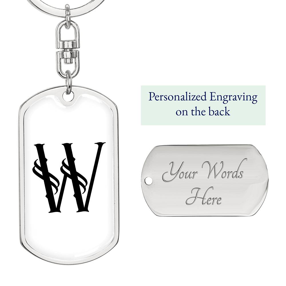 Initial W v001-14 - Luxury Dog Tag Keychain