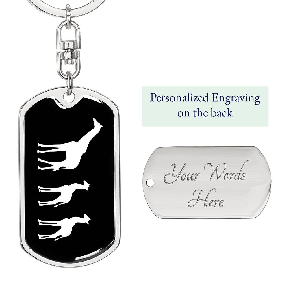 Mama Giraffe With 2 Calves v3 - Luxury Dog Tag Keychain