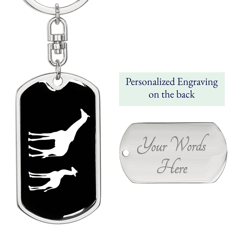 Mama Giraffe With 1 Calf v3 - Luxury Dog Tag Keychain
