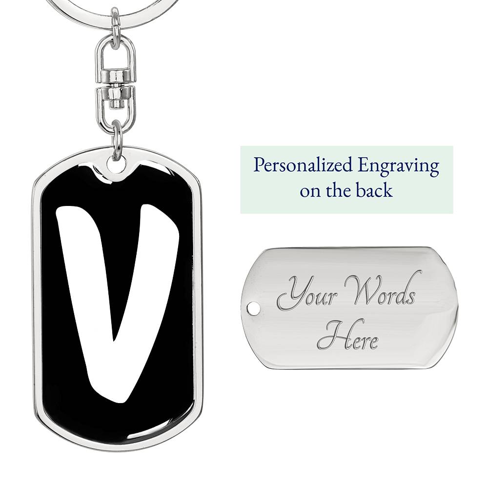 Initial V v3b - Luxury Dog Tag Keychain