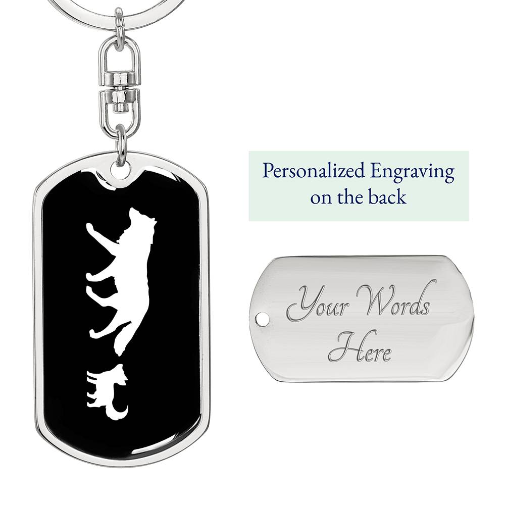 Mama Wolf With 1 Pup v3 - Luxury Dog Tag Keychain
