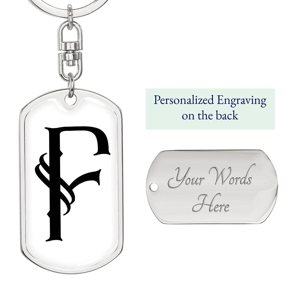 Initial F v001-14 - Luxury Dog Tag Keychain