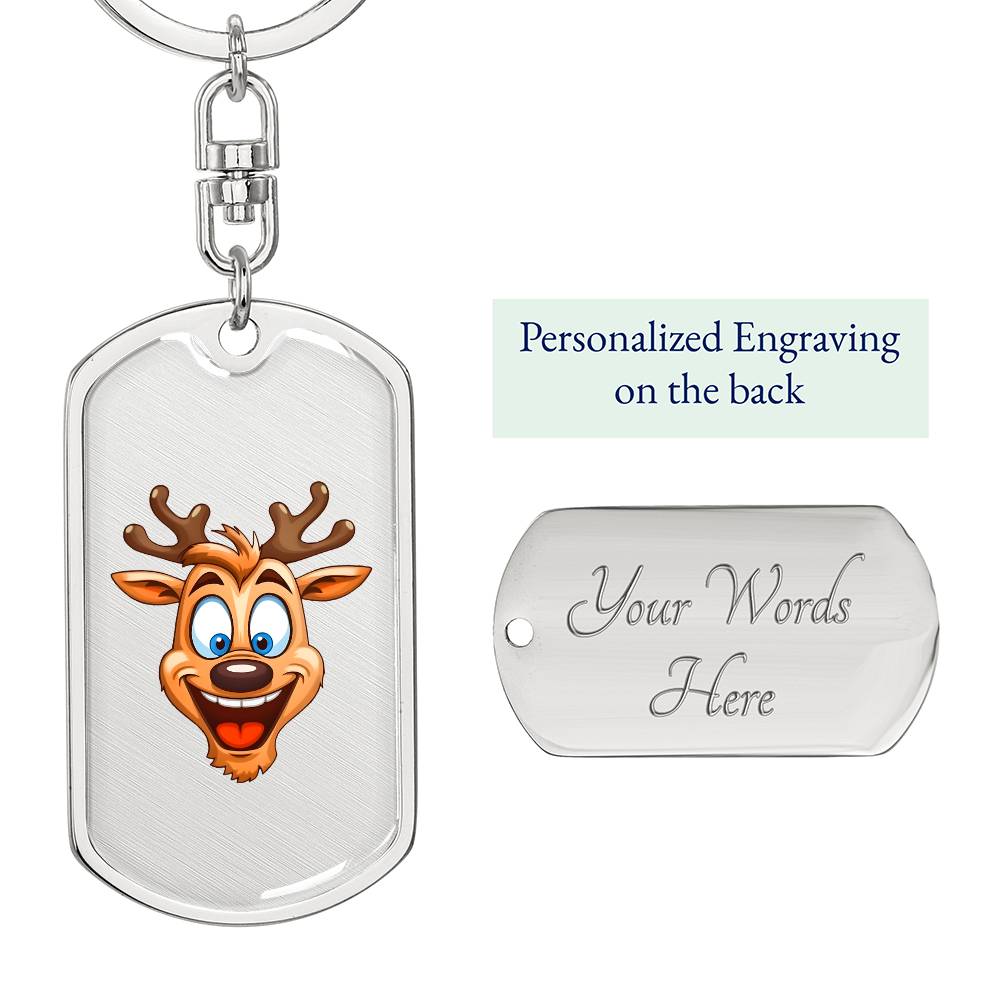 Funny Reindeer Face 04 - Luxury Dog Tag Keychain