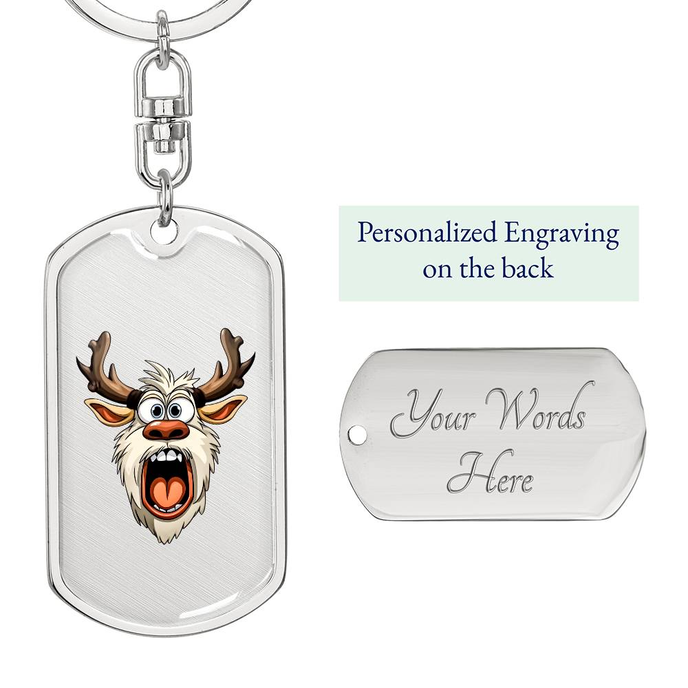 Funny Reindeer Face 17 - Luxury Dog Tag Keychain