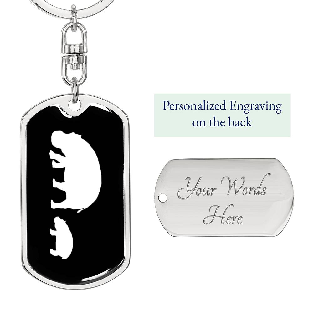 Mama Hippo With 1 Calf v3 - Luxury Dog Tag Keychain