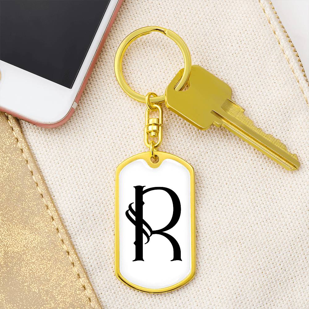 Initial R v001-14 - Luxury Dog Tag Keychain