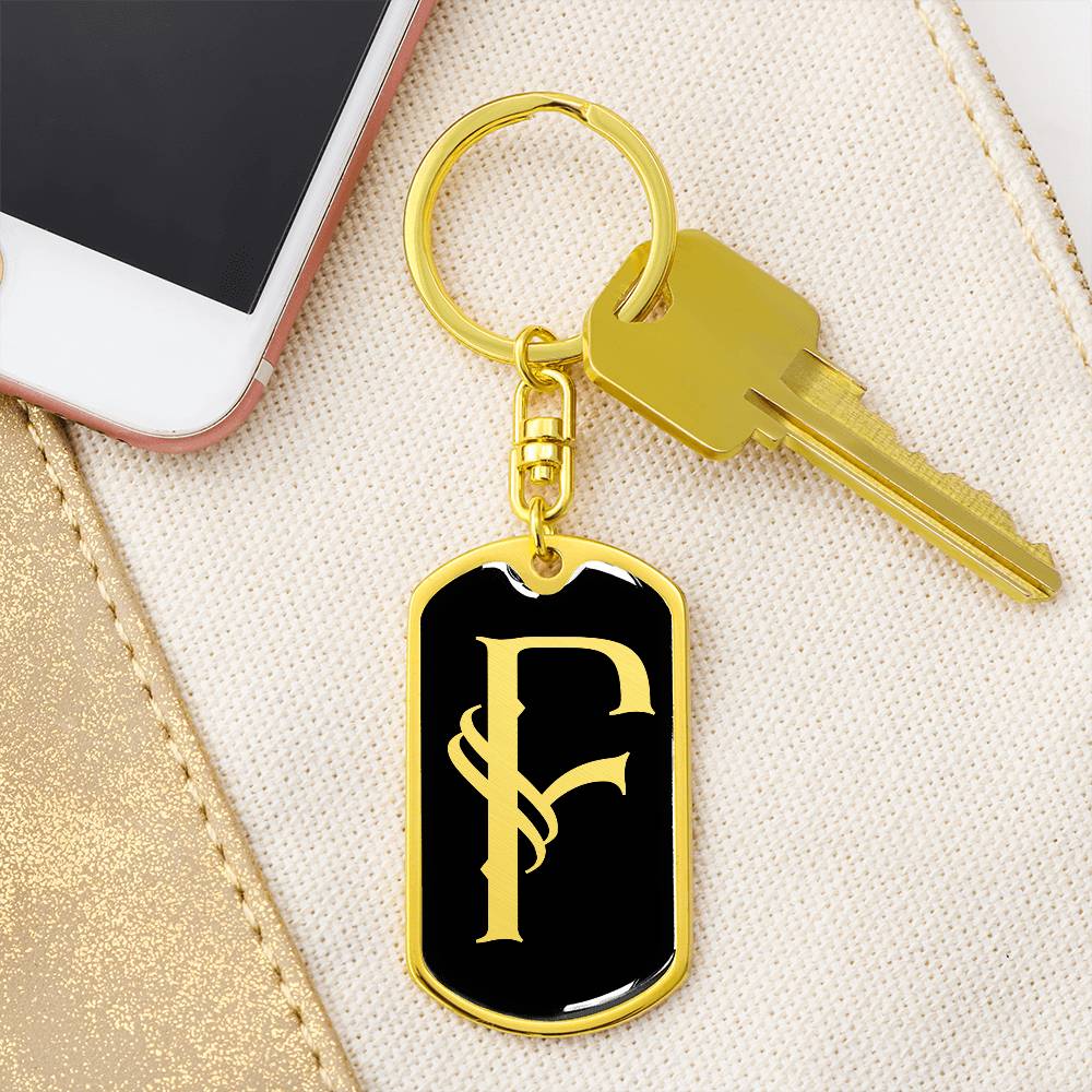 Initial F v001-12 - Luxury Dog Tag Keychain