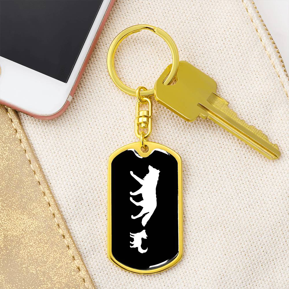 Mama Wolf With 1 Pup v3 - Luxury Dog Tag Keychain