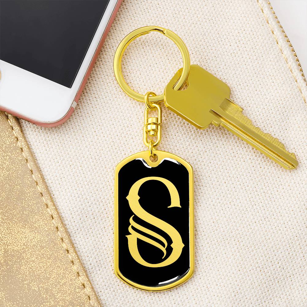 Initial S v001-12 - Luxury Dog Tag Keychain