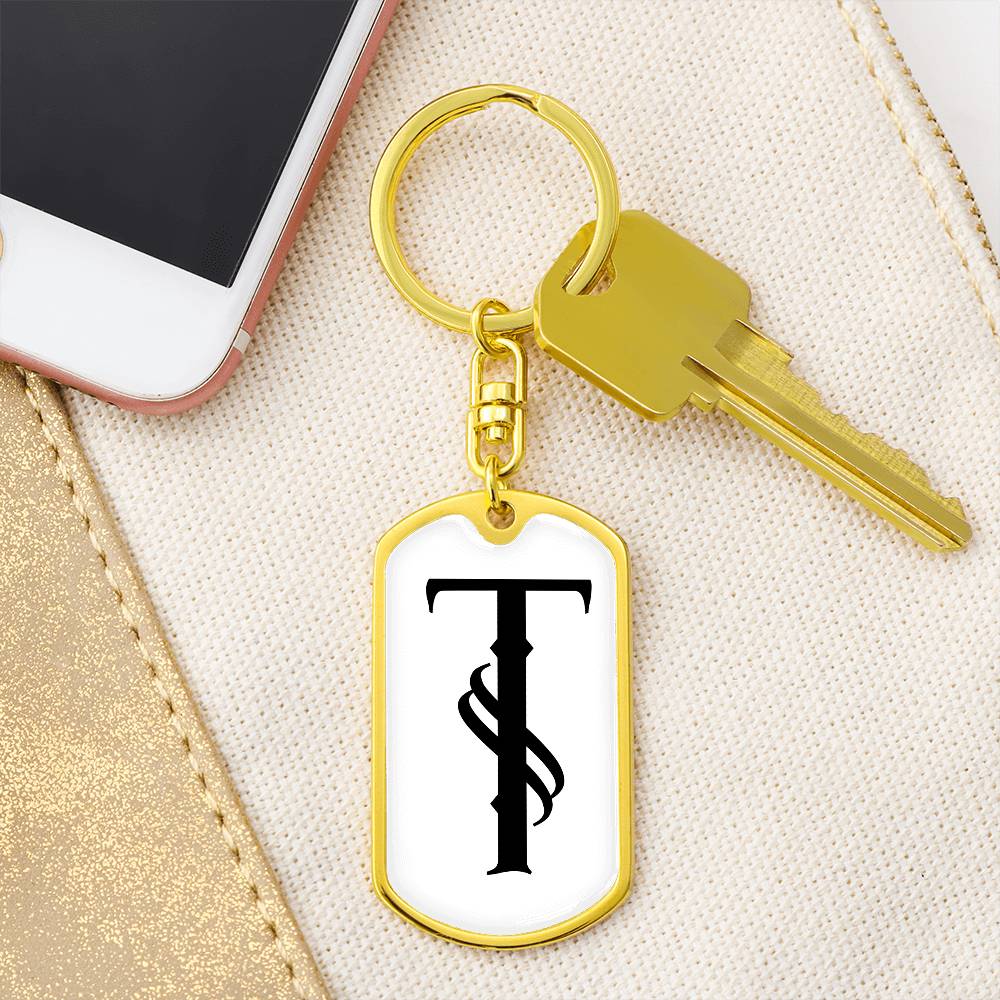 Initial T v001-14 - Luxury Dog Tag Keychain