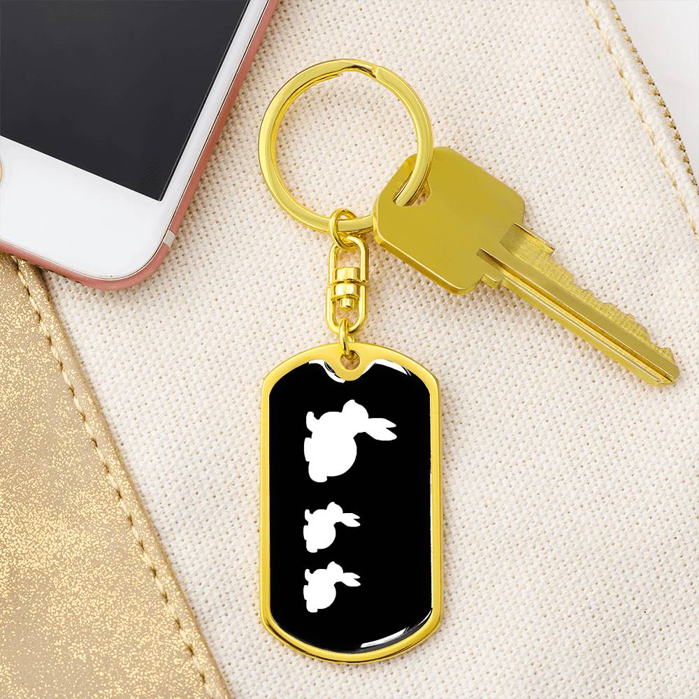 Mama Rabbit With 2 Kittens v3 - Luxury Dog Tag Keychain
