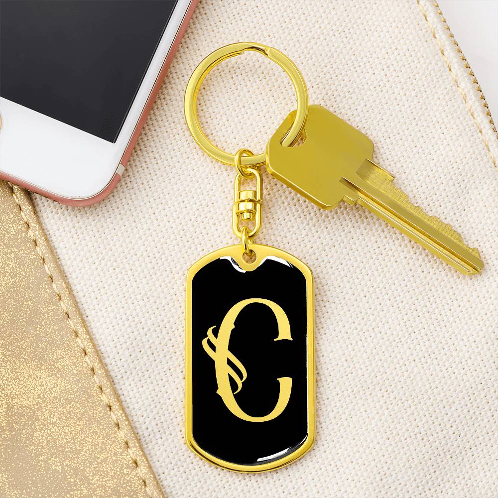 Initial C v001-12 - Luxury Dog Tag Keychain
