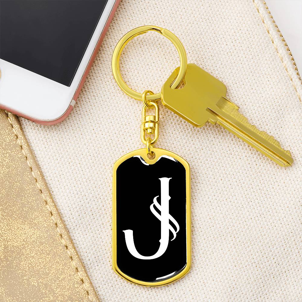 Initial J v001-13 - Luxury Dog Tag Keychain