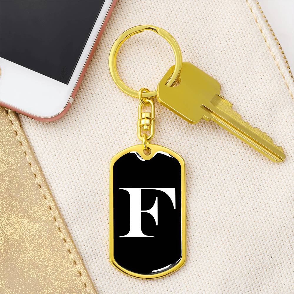 Initial F v3a - Luxury Dog Tag Keychain
