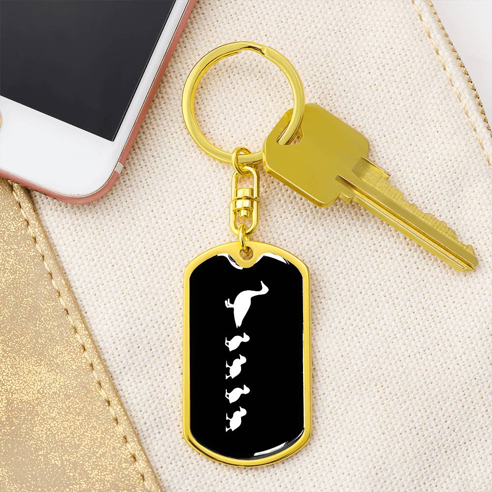 Mama Duck With 4 Ducklings v3 - Luxury Dog Tag Keychain