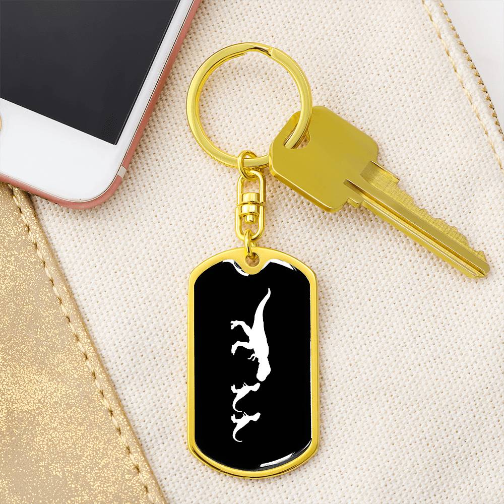 Mama Dinosaur With 2 Hatchlings v3 - Luxury Dog Tag Keychain