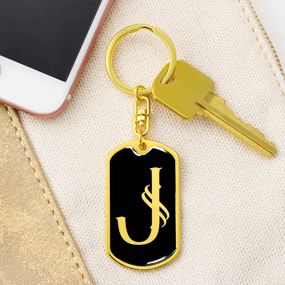 Initial J v001-12 - Luxury Dog Tag Keychain