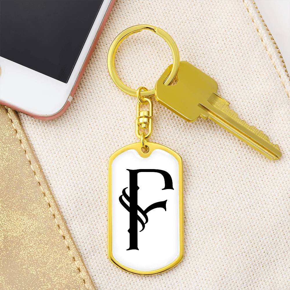 Initial F v001-14 - Luxury Dog Tag Keychain