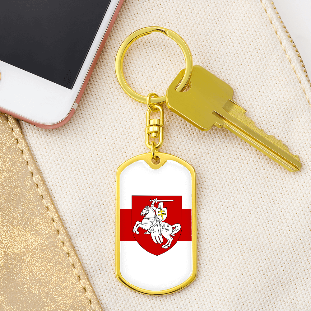 Pahonia And White-Red-White Flag (Belarus) - Luxury Dog Tag Keychain