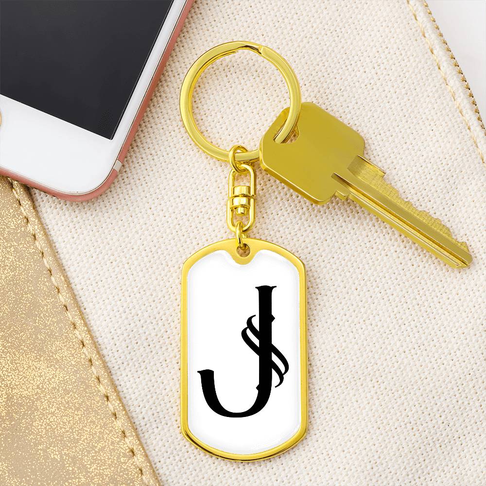 Initial J v001-14 - Luxury Dog Tag Keychain