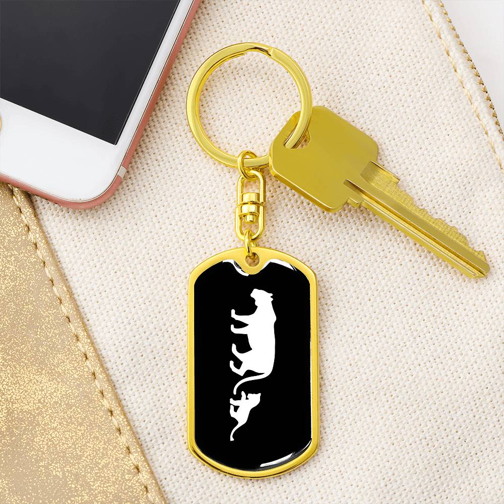 Mama Lioness With 1 Cub v3 - Luxury Dog Tag Keychain