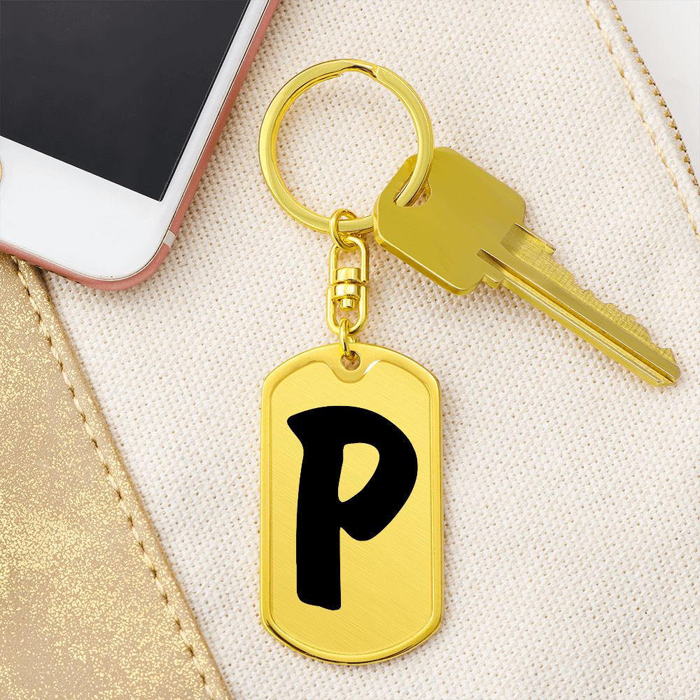 Initial P v1b - Luxury Dog Tag Keychain