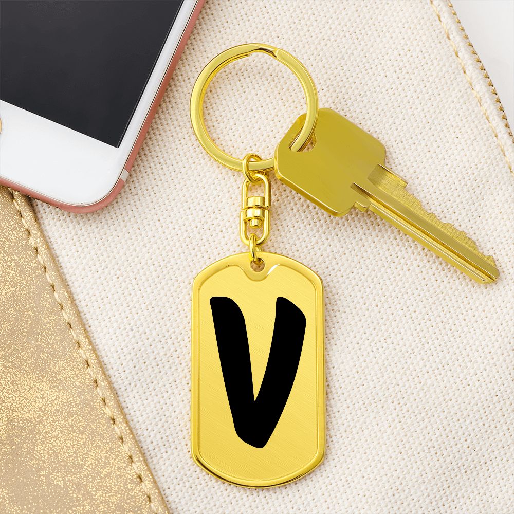 Initial V v1b - Luxury Dog Tag Keychain