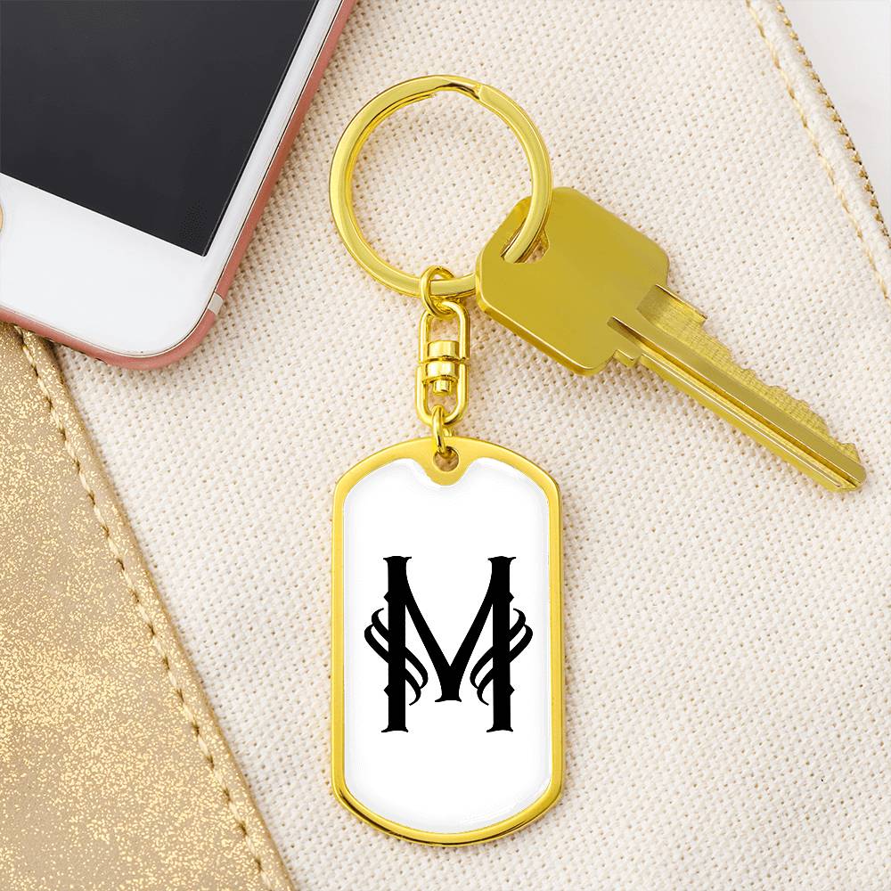 Initial M v001-14 - Luxury Dog Tag Keychain