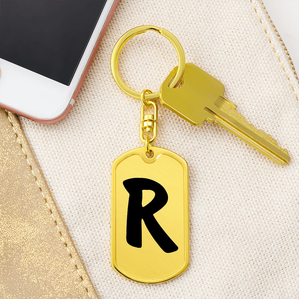 Initial R v1b - Luxury Dog Tag Keychain
