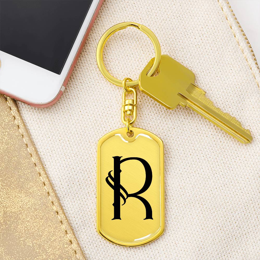 Initial R v001-11 - Luxury Dog Tag Keychain
